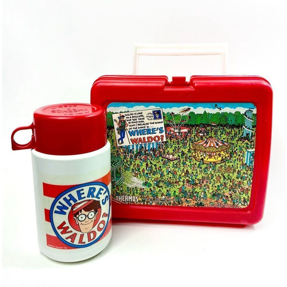 Vintage 1990 Where’s Waldo Lunchbox & Thermos Set